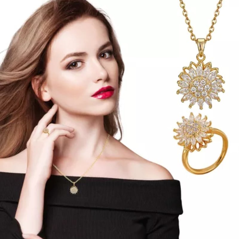 🌻✨ Set Girasol Brillante: Collar + Anillo ✨🌻